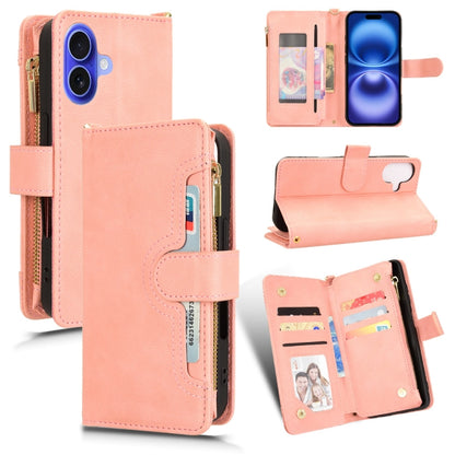 For iPhone 16 Litchi Texture Zipper Leather Phone Case(Pink) - iPhone 16 Cases by buy2fix | Online Shopping UK | buy2fix