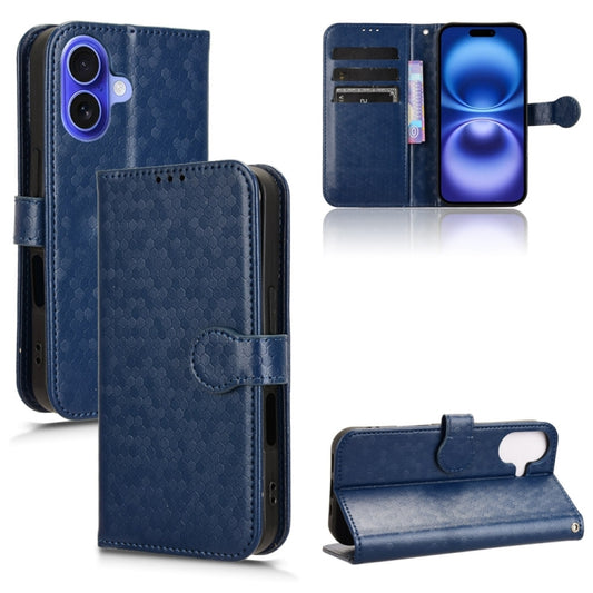 For iPhone 16 Honeycomb Dot Texture Leather Phone Case(Blue) - iPhone 16 Cases by buy2fix | Online Shopping UK | buy2fix