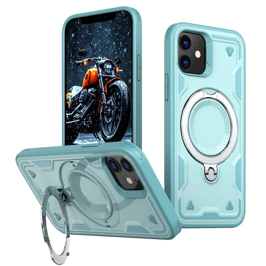 For iPhone 12 PC Hybrid TPU Armor MagSafe Ring Holder Phone Case(Light Blue) - iPhone 12 / 12 Pro Cases by buy2fix | Online Shopping UK | buy2fix