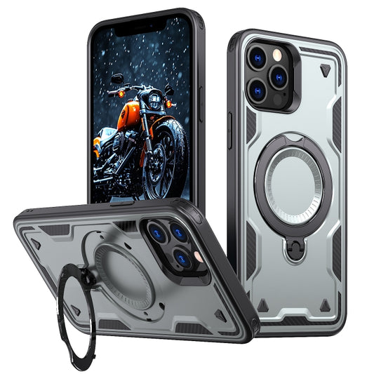 For iPhone 12 Pro Max PC Hybrid TPU Armor MagSafe Ring Holder Phone Case(Grey) - iPhone 12 Pro Max Cases by buy2fix | Online Shopping UK | buy2fix