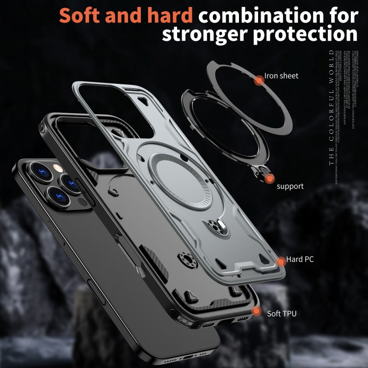 For iPhone 16 Pro PC Hybrid TPU Armor MagSafe Holder Phone Case(Grey) - iPhone 16 Pro Cases by buy2fix | Online Shopping UK | buy2fix