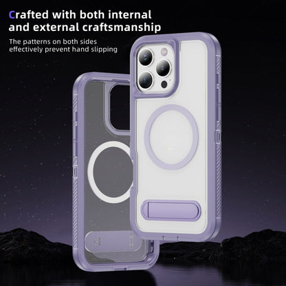 For iPhone 16 Pro Max Guard MagSafe Holder Matte PC Hybrid TPU Phone Case(Purple Transparent) - iPhone 16 Pro Max Cases by buy2fix | Online Shopping UK | buy2fix