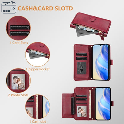 For iPhone 16 Pro Max Multi-Card Slots Zipper Wallet Leather Phone Case(Dark Red) - iPhone 16 Pro Max Cases by buy2fix | Online Shopping UK | buy2fix