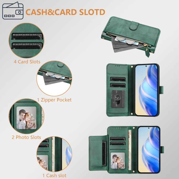 For iPhone SE 2024 Multi-Card Slots Zipper Wallet Leather Phone Case(Green) - More iPhone Cases by buy2fix | Online Shopping UK | buy2fix