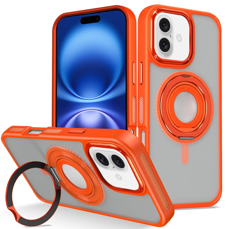 For iPhone 16 Skin Feel Matte 360 Degree Rotating Silicone Ring Holder Phone Case(Orange) - iPhone 16 Cases by buy2fix | Online Shopping UK | buy2fix