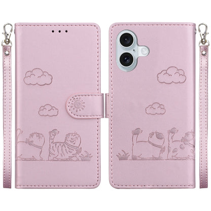 For iPhone 16 Plus Cute Cats RFID Leather Phone Case(Rose Gold) - iPhone 16 Plus Cases by buy2fix | Online Shopping UK | buy2fix