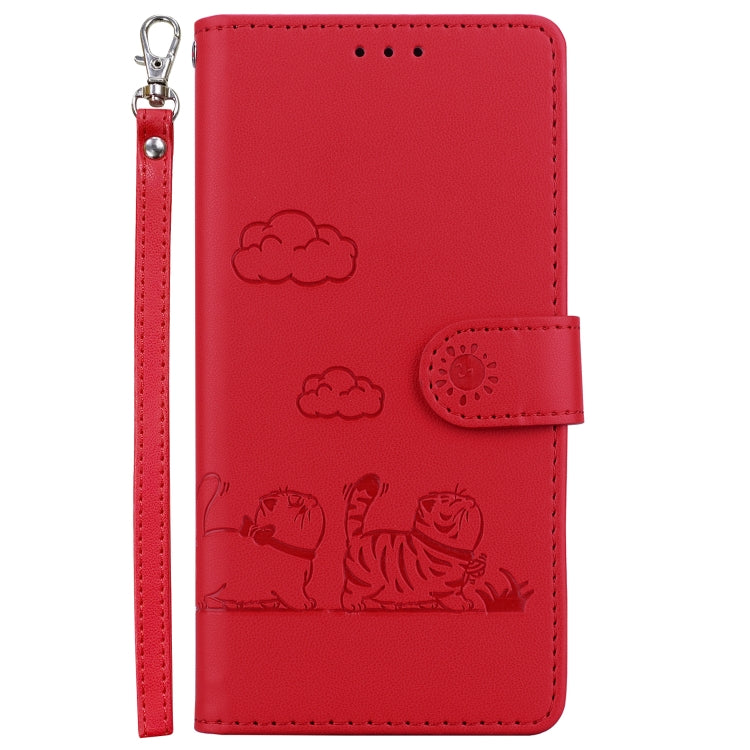 For iPhone 16 Plus Cute Cats RFID Leather Phone Case(Red) - iPhone 16 Plus Cases by buy2fix | Online Shopping UK | buy2fix