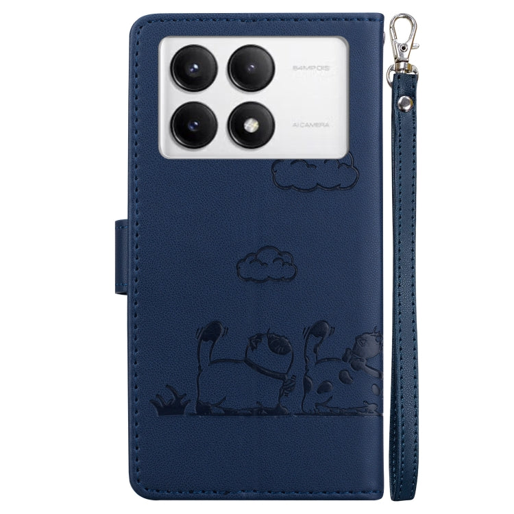 For Redmi K70 / K70 Pro Cute Cats RFID Leather Phone Case(Blue) - K70 Cases by buy2fix | Online Shopping UK | buy2fix