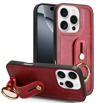 For iPhone 16 Pro Wristband Leather Back Phone Case(Red) - iPhone 16 Pro Cases by buy2fix | Online Shopping UK | buy2fix