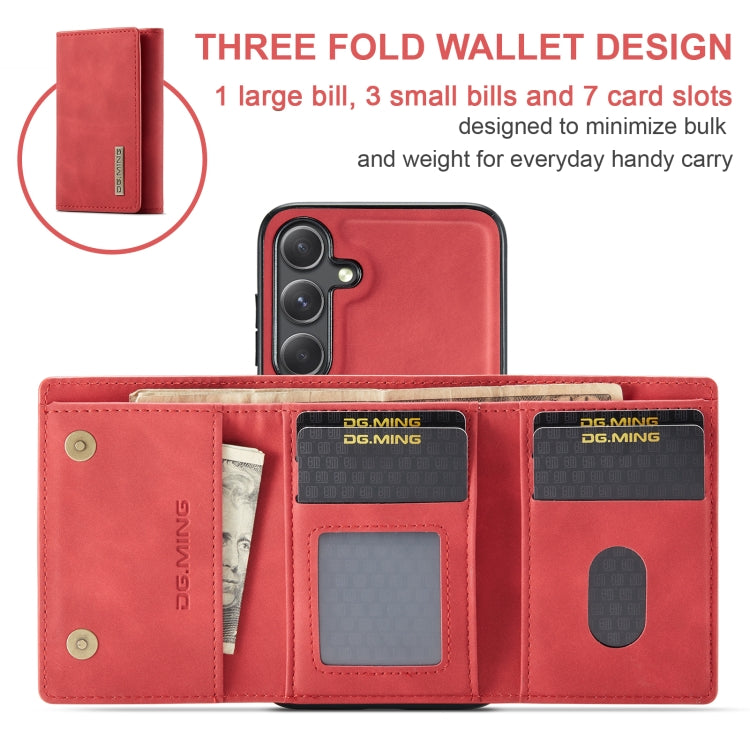 For Samsung Galaxy S24 FE 5G DG.MING M1 Series 3-Fold Multi Card Wallet + Magnetic Phone Case(Red) - Galaxy S24 FE 5G Cases by DG.MING | Online Shopping UK | buy2fix