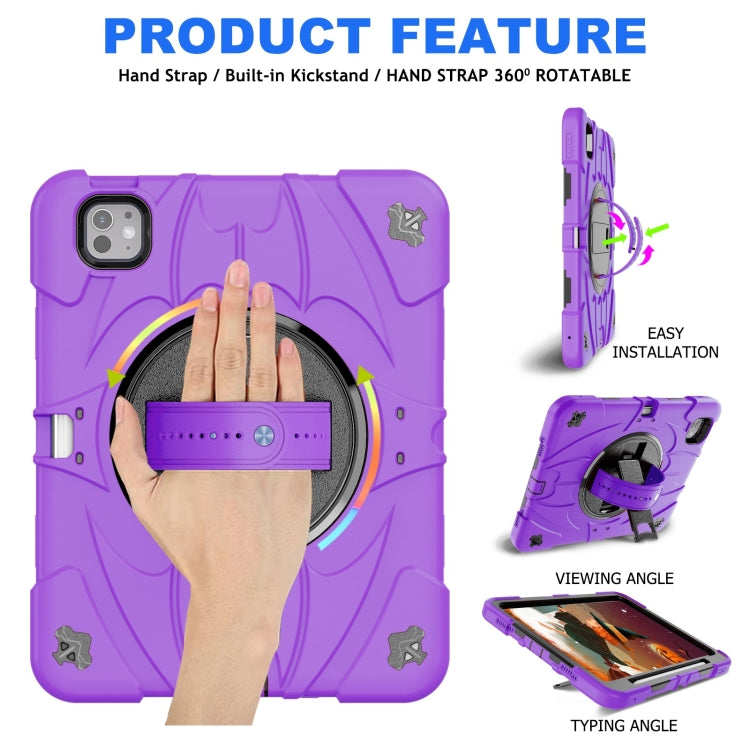 For iPad Pro 11 2024 Bat Hand Grip Turntable Stand Tablet Case(Purple Black) - iPad Pro 11 2024 Cases by buy2fix | Online Shopping UK | buy2fix