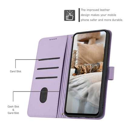 For iPhone 16 Plus Embossed Kitten Phone Leather Case with Lanyard(Purple) - iPhone 16 Plus Cases by buy2fix | Online Shopping UK | buy2fix