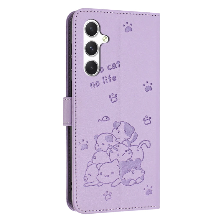 For Samsung Galaxy S25+ / S24+ 5G Embossed Kitten Phone Leather Case with Lanyard(Purple) - Galaxy S24+ 5G Cases by buy2fix | Online Shopping UK | buy2fix