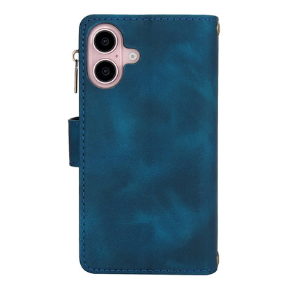 For iPhone 16 Plus Dream 9-Card Zipper Wallet RFID Leather Phone Case with Lanyard(Blue) - iPhone 16 Plus Cases by buy2fix | Online Shopping UK | buy2fix