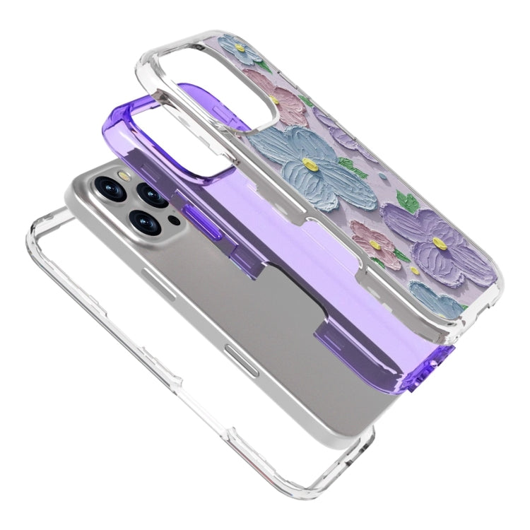 For iPhone 16 Pro Small Fresh Sticker PC + TPU Shockproof Phone Case(Purple Flower) - iPhone 16 Pro Cases by buy2fix | Online Shopping UK | buy2fix