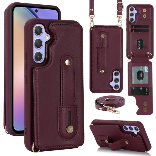 For Samsung Galaxy S25+ 5G Wristband Vertical Flip Wallet Back Cover Phone Case with Long Lanyard(Wine Red) - Galaxy S25+ 5G Cases by buy2fix | Online Shopping UK | buy2fix