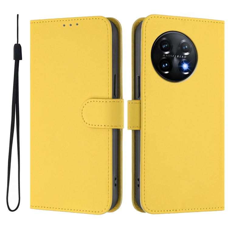 For OnePlus 11 Skin Feel Solid Color Leather Phone Case with Lanyard(Lemon Yellow) - OnePlus Cases by buy2fix | Online Shopping UK | buy2fix