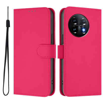 For OnePlus 11 Skin Feel Solid Color Leather Phone Case with Lanyard(Rose Red) - OnePlus Cases by buy2fix | Online Shopping UK | buy2fix