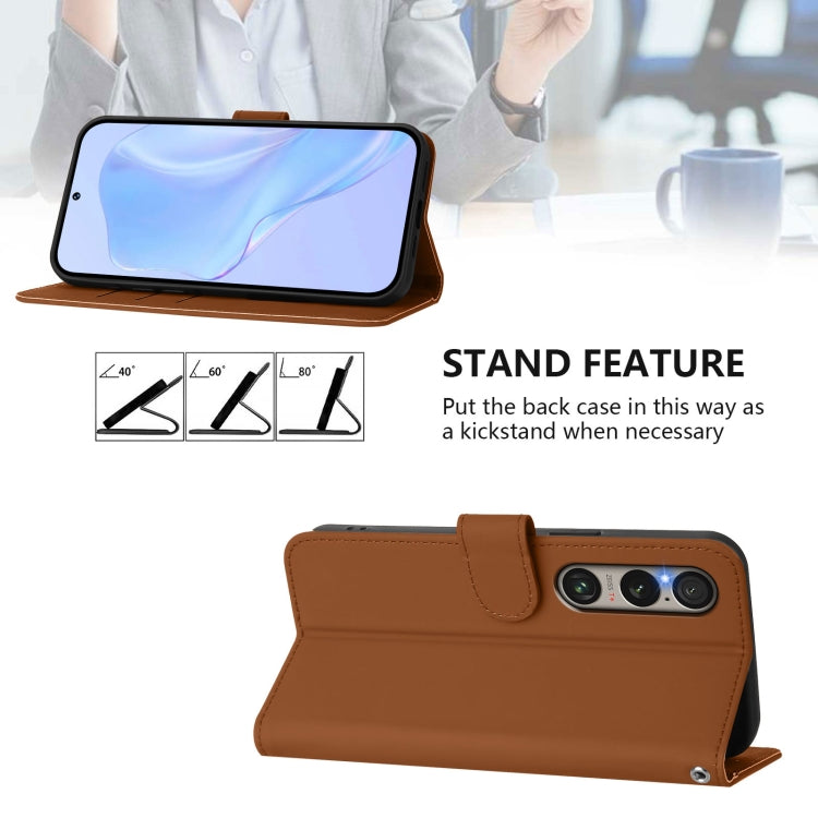 For Sony Xperia 1 VI 2024 Skin Feel Solid Color Leather Phone Case with Lanyard(Brown) - Sony Cases by buy2fix | Online Shopping UK | buy2fix