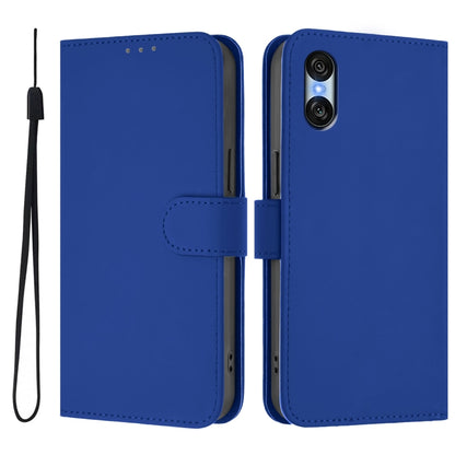 For Sony Xperia 10 VI 2024 Skin Feel Solid Color Leather Phone Case with Lanyard(Dark Blue) - Sony Cases by buy2fix | Online Shopping UK | buy2fix