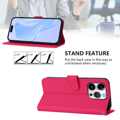 For iPhone 16 Pro Skin Feel Solid Color Leather Phone Case with Lanyard(Rose Red) - iPhone 16 Pro Cases by buy2fix | Online Shopping UK | buy2fix