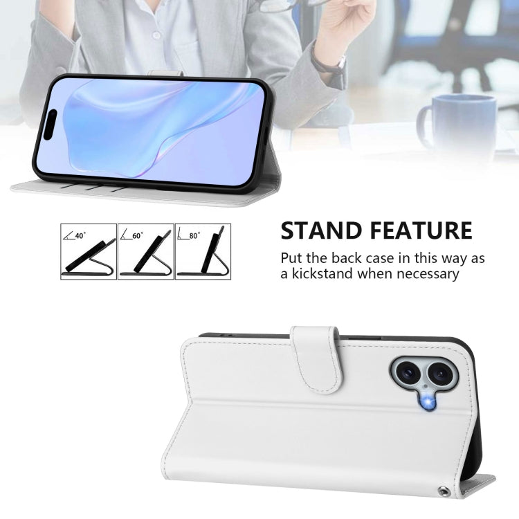 For iPhone 16 Plus Skin Feel Solid Color Leather Phone Case with Lanyard(White) - iPhone 16 Plus Cases by buy2fix | Online Shopping UK | buy2fix