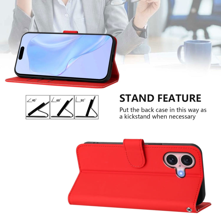 For iPhone 16 Skin Feel Solid Color Leather Phone Case with Lanyard(Red) - iPhone 16 Cases by buy2fix | Online Shopping UK | buy2fix