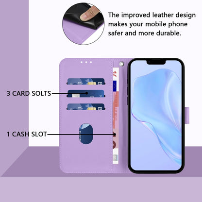 For iPhone 16 Skin Feel Solid Color Leather Phone Case with Lanyard(Lavender Purple) - iPhone 16 Cases by buy2fix | Online Shopping UK | buy2fix