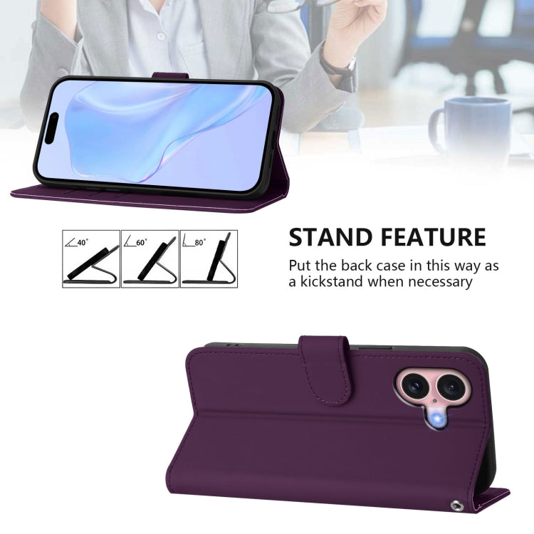 For iPhone 16 Skin Feel Solid Color Leather Phone Case with Lanyard(Violet) - iPhone 16 Cases by buy2fix | Online Shopping UK | buy2fix