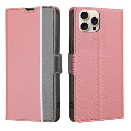 For iPhone 16 Pro Twill Texture Side Button Leather Phone Case(Pink) - iPhone 16 Pro Cases by buy2fix | Online Shopping UK | buy2fix