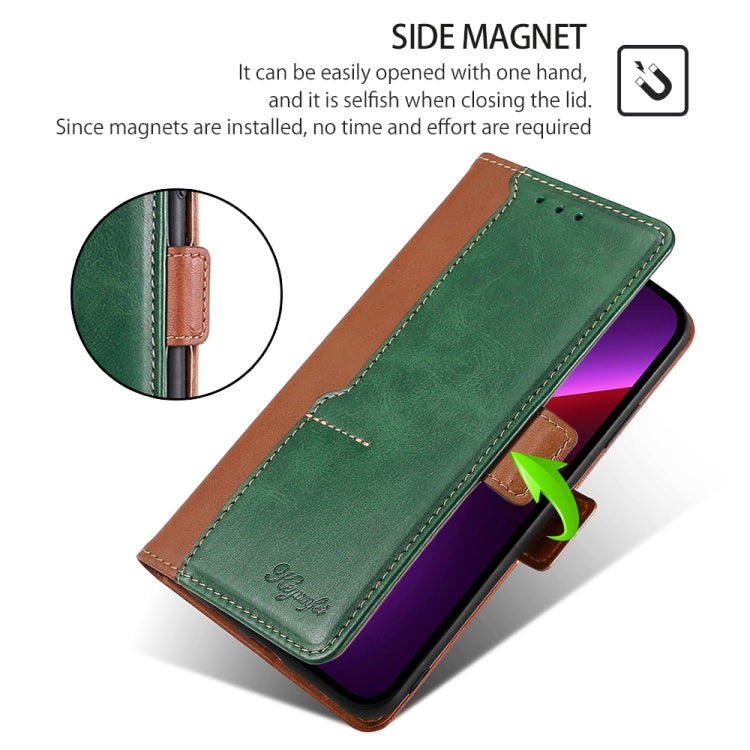 For iPhone 16 Pro Contrast Color Side Buckle Leather Phone Case(Light Brown + Green) - iPhone 16 Pro Cases by buy2fix | Online Shopping UK | buy2fix