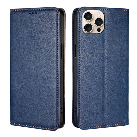 For iPhone 16 Pro Gloss Oil Solid Color Magnetic Leather Phone Case(Blue) - iPhone 16 Pro Cases by buy2fix | Online Shopping UK | buy2fix