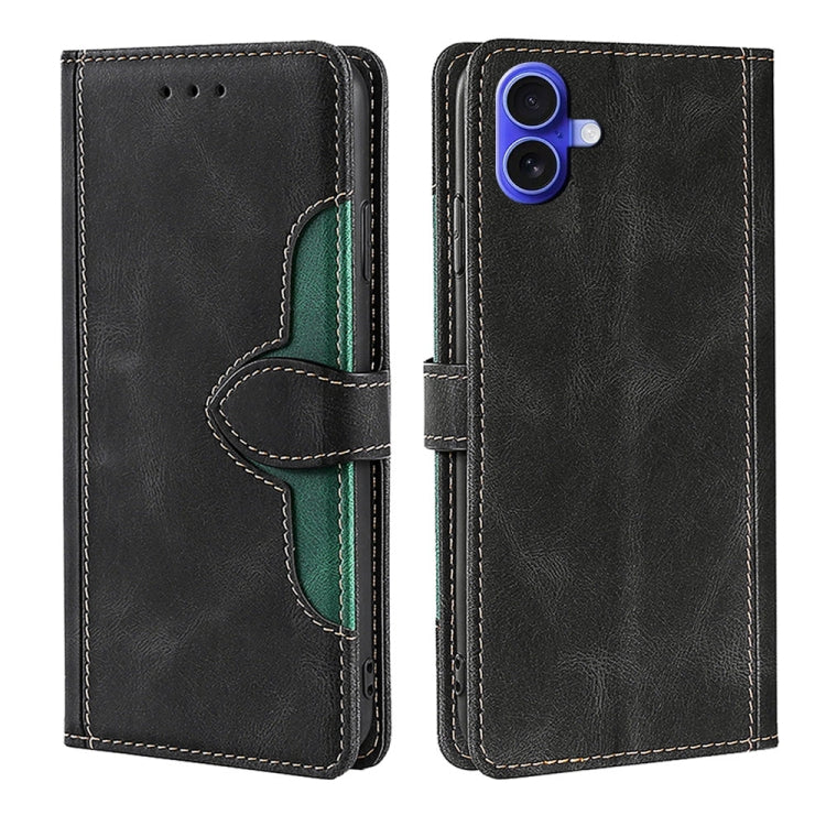 For iPhone 16 Skin Feel Magnetic Buckle Leather Phone Case(Black) - iPhone 16 Cases by buy2fix | Online Shopping UK | buy2fix