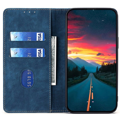 For iPhone 16 RFID Anti-theft Brush Magnetic Leather Phone Case(Blue) - iPhone 16 Cases by buy2fix | Online Shopping UK | buy2fix