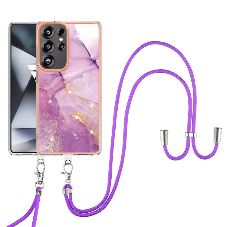 For Samsung Galaxy S25 Ultra 5G Electroplating Marble Dual-side IMD Phone Case with Lanyard(Purple 001) - Galaxy S25 Ultra 5G Cases by buy2fix | Online Shopping UK | buy2fix