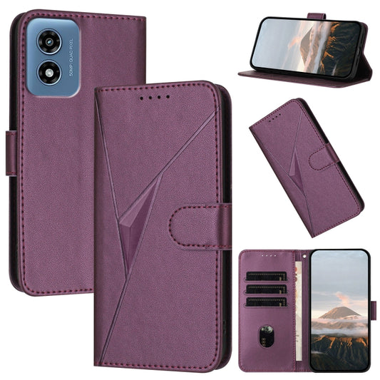 For Motorola Moto G Play 4G 2024 Triangle Pattern Buckle Clasp Leather Phone Case(Dark Purple) - Motorola Cases by buy2fix | Online Shopping UK | buy2fix