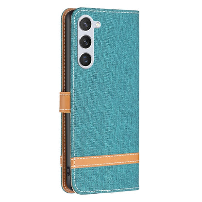 For Samsung Galaxy S25 5G Color Block Denim Texture Leather Phone Case(Green) - Galaxy S25 5G Cases by buy2fix | Online Shopping UK | buy2fix