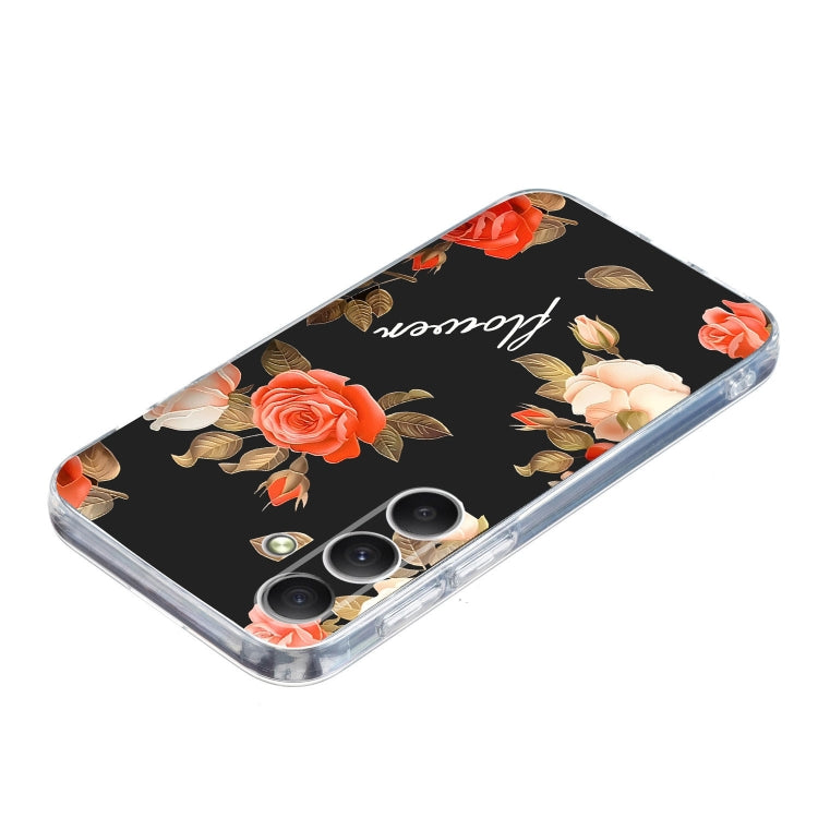 For Samsung Galaxy S25 5G Colorful Painting Pattern TPU Phone Case(Flowers On Black) - Galaxy S25 5G Cases by buy2fix | Online Shopping UK | buy2fix