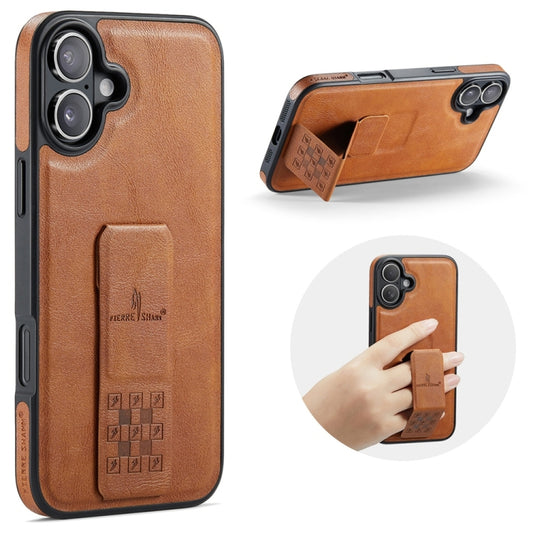 For iPhone 16 Plus Fierre Shann Oil Wax Cow Leather Holder Back Phone Case(Brown) - iPhone 16 Plus Cases by FIERRE SHANN | Online Shopping UK | buy2fix