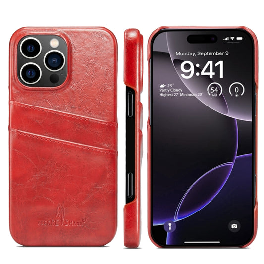 For iPhone 16 Pro Max Fierre Shann Retro Oil Wax Texture Card Slots PU Leather Phone Case(Red) - iPhone 16 Pro Max Cases by FIERRE SHANN | Online Shopping UK | buy2fix