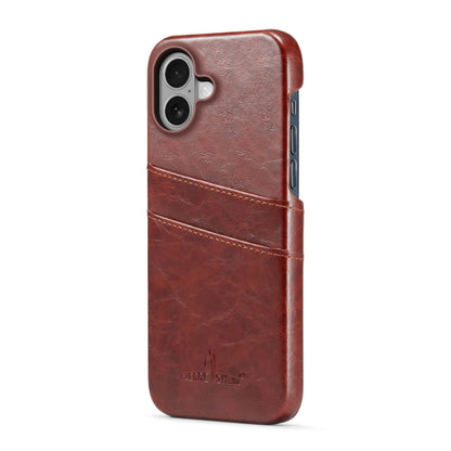 For iPhone 16 Fierre Shann Retro Oil Wax Texture Card Slots PU Leather Phone Case(Brown) - iPhone 16 Cases by FIERRE SHANN | Online Shopping UK | buy2fix