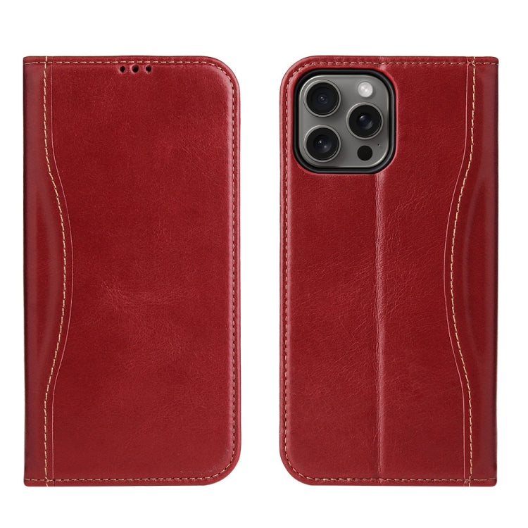 For iPhone 16 Pro Fierre Shann Cowhide Leather Flip Leather Phone Case(Red) - iPhone 16 Pro Cases by FIERRE SHANN | Online Shopping UK | buy2fix