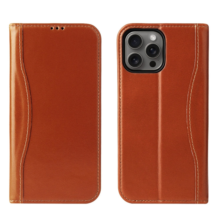 For iPhone 16 Pro Fierre Shann Cowhide Leather Flip Leather Phone Case(Brown) - iPhone 16 Pro Cases by FIERRE SHANN | Online Shopping UK | buy2fix