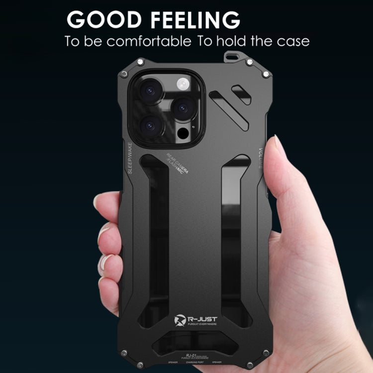 For iPhone 16 Pro Max R-JUST RJ-17 Shockproof Armor Hollow Metal Phone Case(Black) - iPhone 16 Pro Max Cases by R-JUST | Online Shopping UK | buy2fix