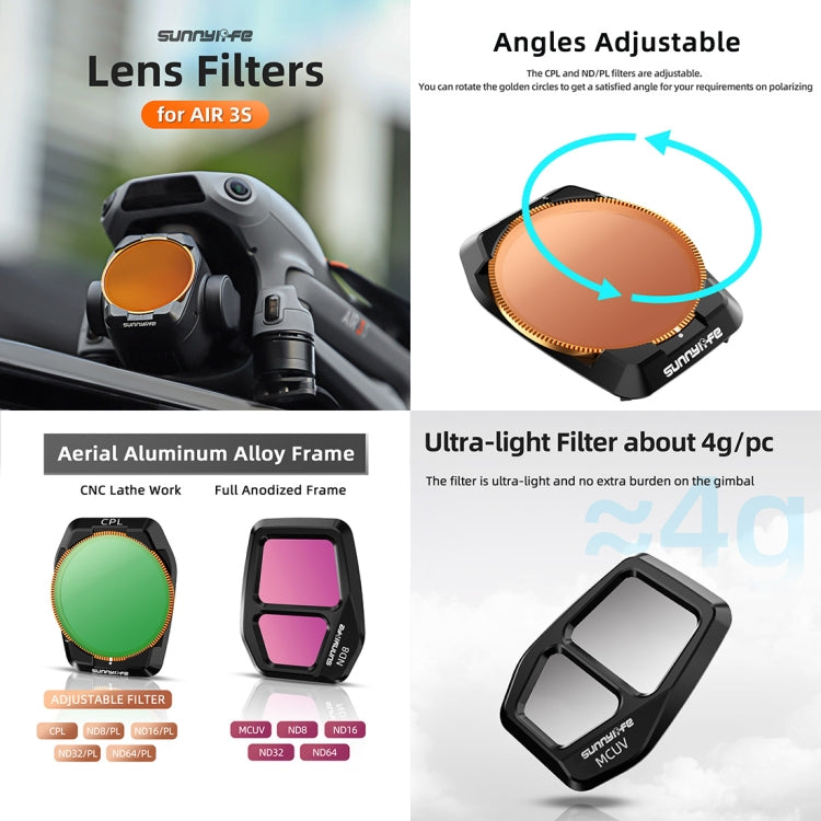 For DJI Air 3S Sunnylife Camera Lens Filter, Filter:4 in 1 UV CPL ND32 ND64 - Lens Filter by Sunnylife | Online Shopping UK | buy2fix