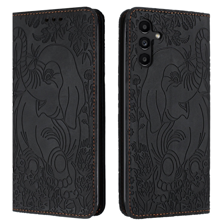 For Samsung Galaxy S25+ 5G Retro Elephant Embossed Leather Phone Case(Black) - Galaxy S25+ 5G Cases by buy2fix | Online Shopping UK | buy2fix