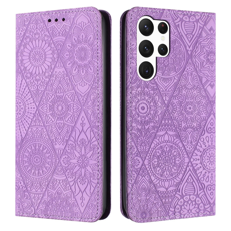 For Samsung Galaxy S25 Ultra 5G Ethnic Embossed Adsorption Leather Phone Case(Purple) - Galaxy S25 Ultra 5G Cases by buy2fix | Online Shopping UK | buy2fix