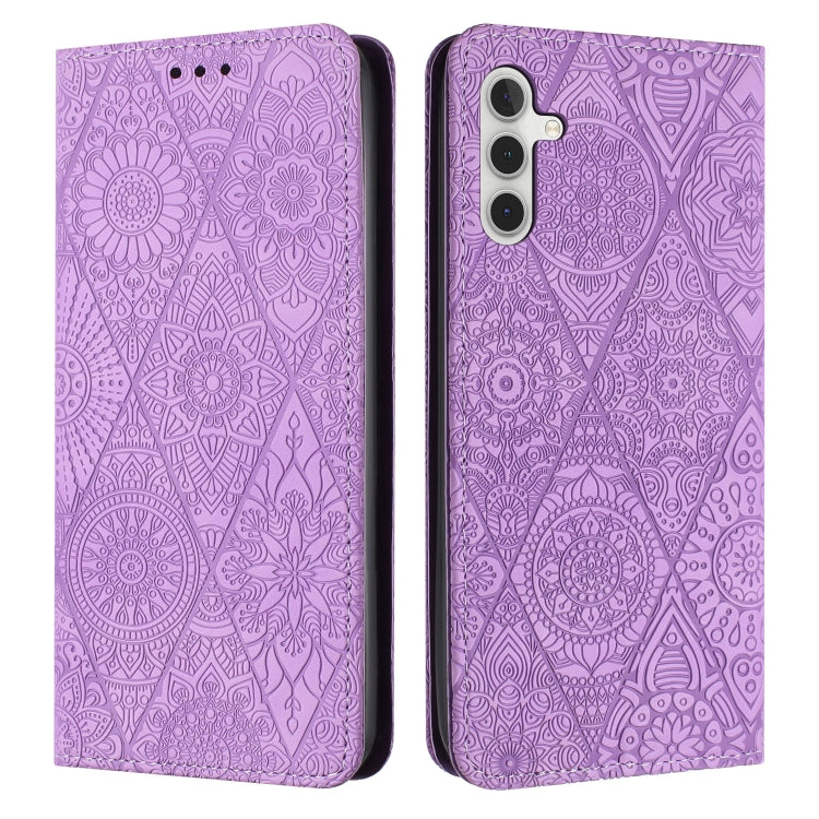 For Samsung Galaxy S25+ 5G Ethnic Embossed Adsorption Leather Phone Case(Purple) - Galaxy S25+ 5G Cases by buy2fix | Online Shopping UK | buy2fix