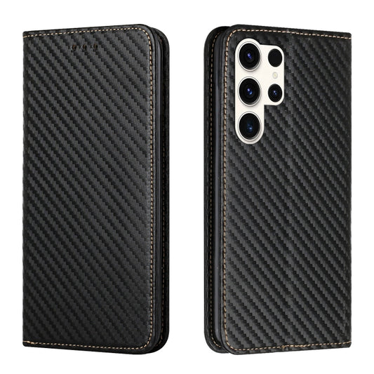 For Samsung Galaxy S25 Ultra 5G Carbon Fiber Texture Magnetic Flip Leather Phone Case(Black) - Galaxy S25 Ultra 5G Cases by buy2fix | Online Shopping UK | buy2fix