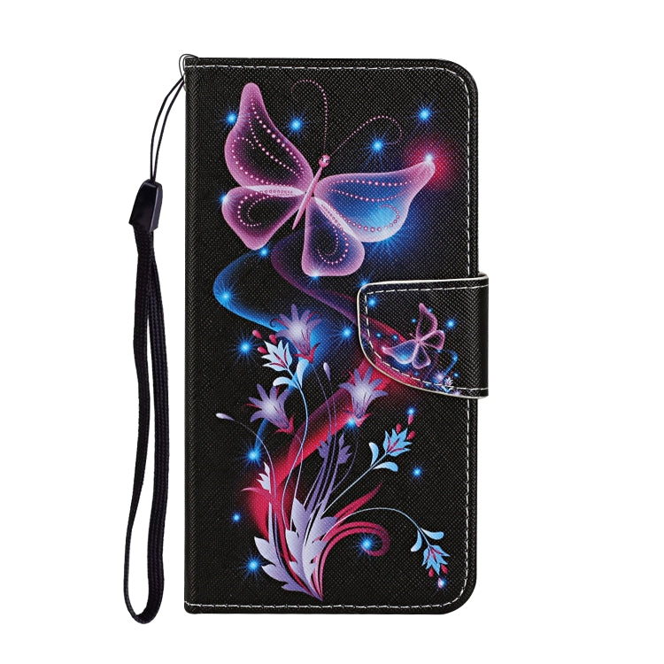 For Samsung Galaxy S25+ 5G Colored Drawing Pattern Leather Phone Case(Fluorescent Butterfly) - Galaxy S25+ 5G Cases by buy2fix | Online Shopping UK | buy2fix